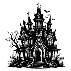 Fototapeta premium Dark spooky mansion silhouette for halloween night.