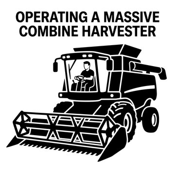 Black and White Silhouette of a Combine Harvester in Operation.