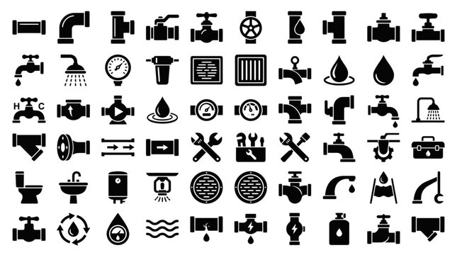 Black icons of plumbing tools.