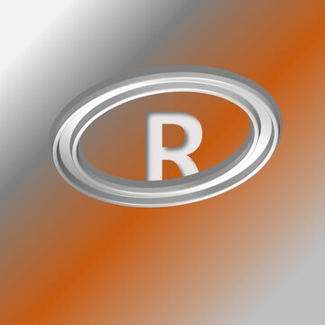 Chrome Oval Monogram Logo with Letter R on Orange Gray Gradient