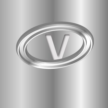 Brushed Steel Oval Monogram Logo with Letter V