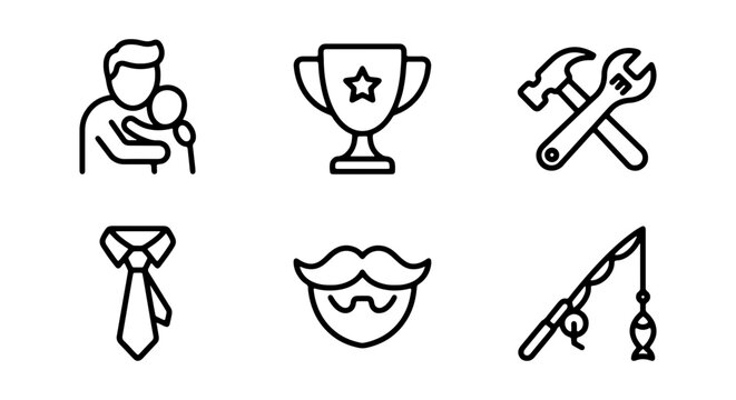 Father's Day line icon set, dad hobbies and interests vector icons, male lifestyle symbols