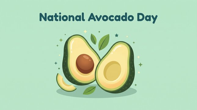 National avocado day illustration with two avocado halves