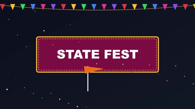 State fest celebration motion with colorful bunting flags and confetti animation 4k festival event party