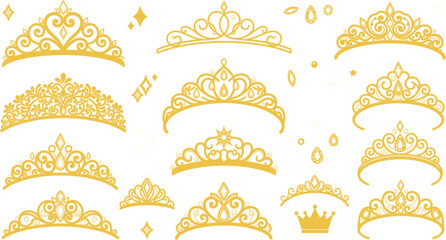 Elegant golden princess crowns and royal tiaras vector illustration collection © MSTRUBINA