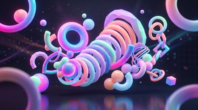 Glowing neon spiral 3D geometric background