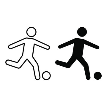 Two stick figures playing soccer with balls in action icon