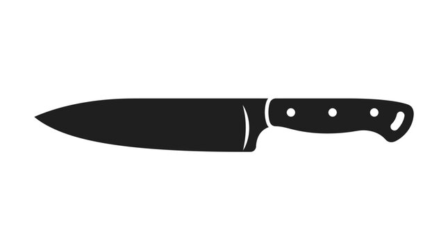 Black silhouette of a kitchen chef knife vector icon.