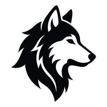 Black and white illustration of a wolfs head in profile view  canine animal icon
