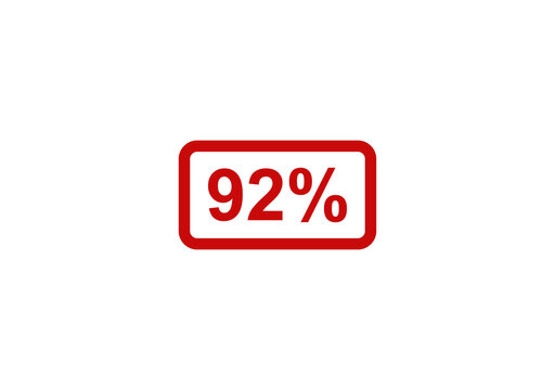 Red ninety two percent progress bar icon for user interface design isolated on a plain white background for digital isolated on transparent background