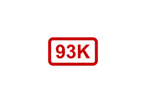Red rectangular badge with ninety three thousand count label for social media followers or marketing number sign isolated on transparent background
