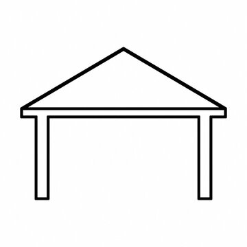 A minimalist line art icon of a triangle roof over a rectangle.