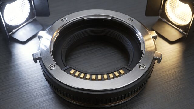 Precision metal camera lens mount ring with gold plated electronic contacts
