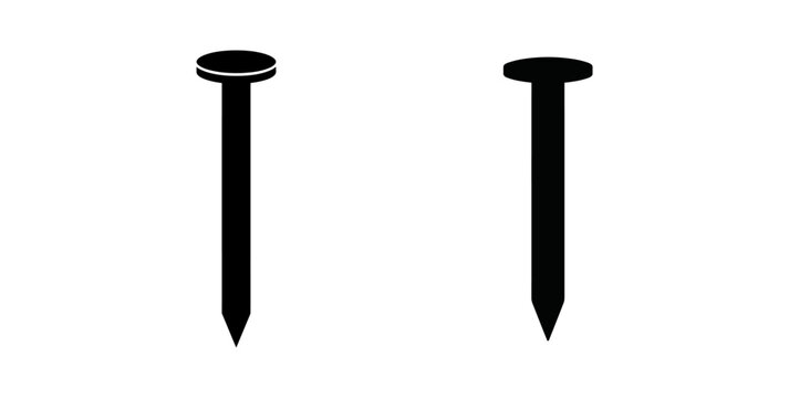 Two simple black metal nail icons for construction and carpentry Vector, illustration