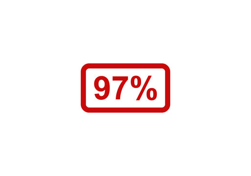 Red ninety seven percent icon badge isolated on a clean white background for web and mobile design user interface isolated on transparent background