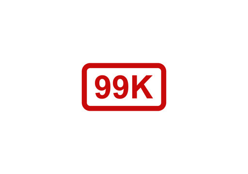 Red 99k label or badge icon for social media follower count milestone isolated on a simple white background design isolated on transparent background