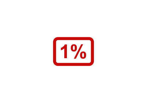 Red one percent icon with a rounded square frame representing a small portion or discount isolated on white background isolated on transparent background