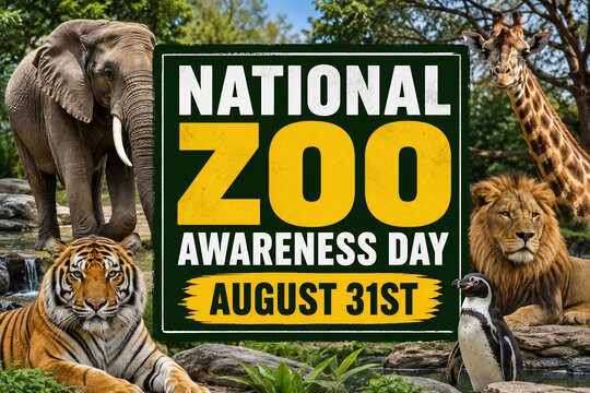 National Zoo Awareness Day August 31st banner with wild animals