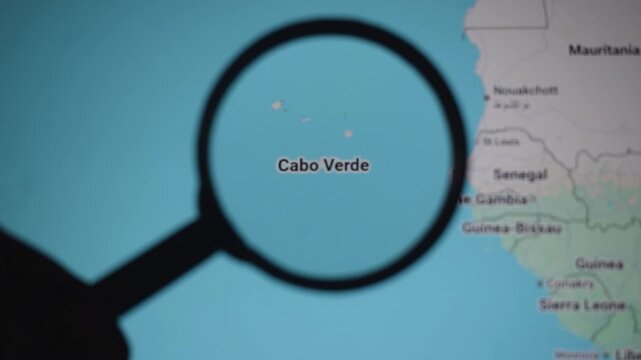 Video of map of Cabo Verde also known as Cape Verde through magnifying glass.