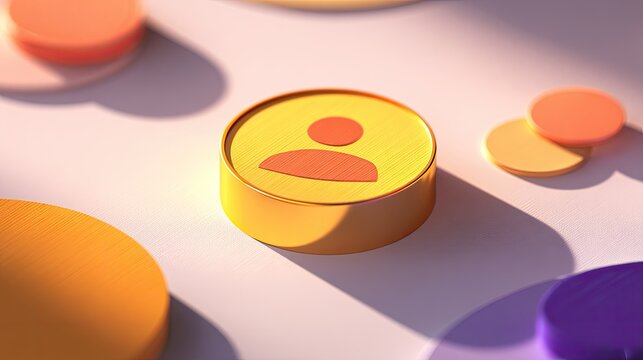 Abstract 3D user profile icon on yellow base.