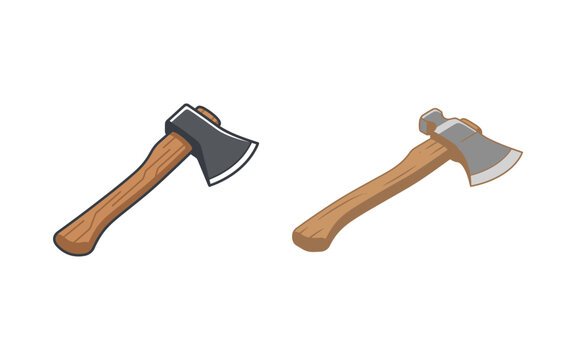Two hand axes with wooden handles and metal blades illustration Vector, illustration