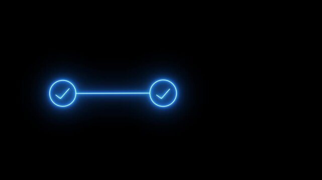 Neon 3 step infographic process with check mark icon. infographic step by step process icon animation on black background, step process success with check marks. 4K Video.