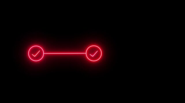 Neon 3 step infographic process with check mark icon. infographic step by step process icon animation on black background, step process success with check marks. 4K Video.