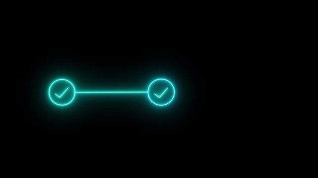 Neon 3 step infographic process with check mark icon. infographic step by step process icon animation on black background, step process success with check marks. 4K Video.