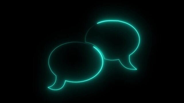 Glowing neon light Message icon , Neon light modern frame speech bubble on black background.4k Animation .