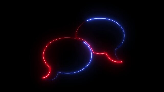 Glowing neon light Message icon , Neon light modern frame speech bubble on black background.4k Animation .