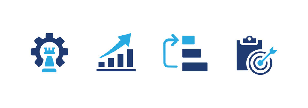 Strategy icon set. Contains strategic, progress, prioritization, and objective icons. Solid icon illustration pack.