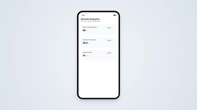 Somatic Health Metrics Analytics Mobile App UI Animation Oxygen Temperature Respiration Tracker