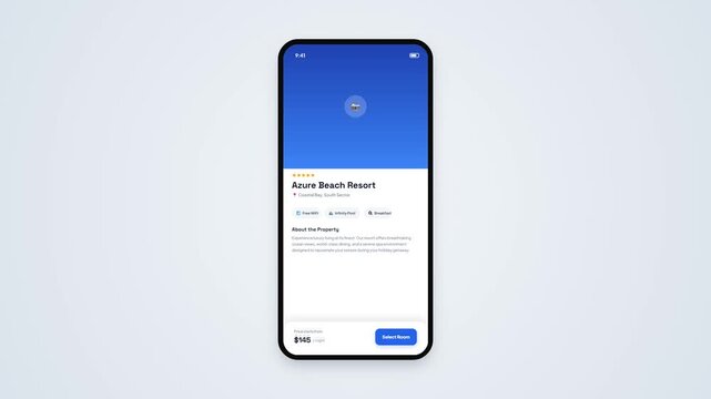 Resort Detail View Screen Mobile UI Animation
