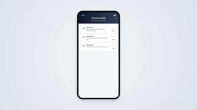 Mobile Comments Section UI Design with Animated User Messages in Smartphone Mockup Frame Clean Flat Vector Interface Animation