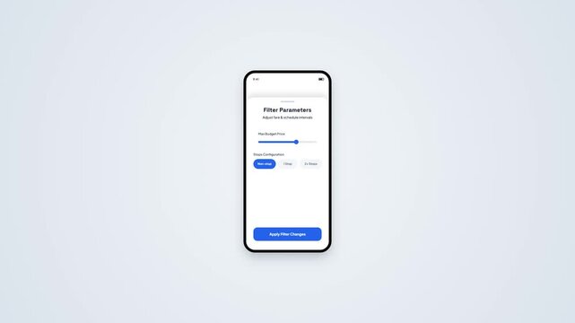 Smartphone Mockup with Filter Parameters Configuration Screen Interface Animation for Booking App UI UX Design Motion Template