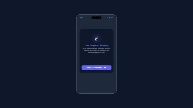 Smart Remote Mobile Application User Interface with Link Dropped and Socket Pathway Interrupted Error Message Screen Layout Animation