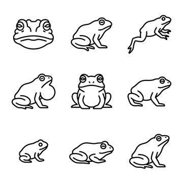 Set of frog icons in line art style