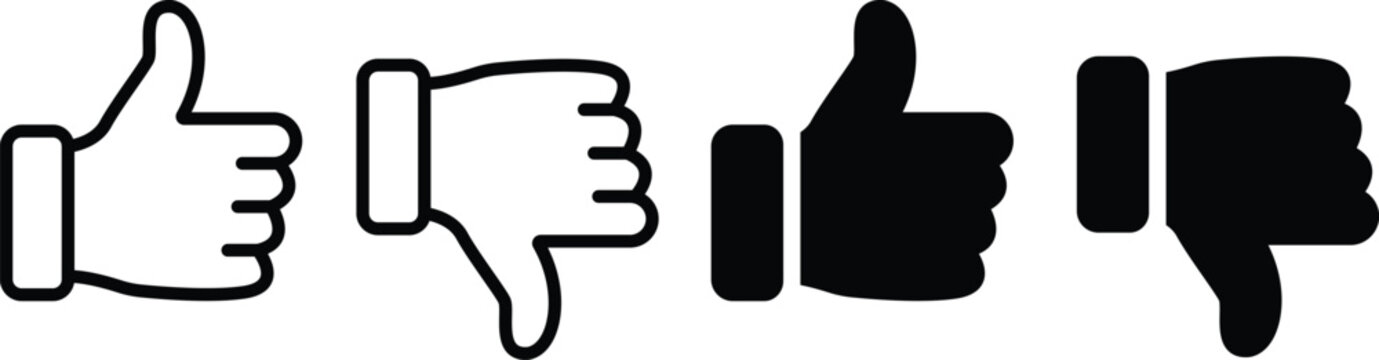 Set of like and dislike hand gesture icons in flat vector style
