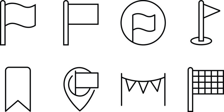 Collection of various flag icons in modern linear outline style