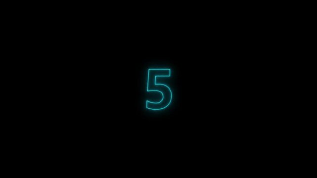 Glowing neon numbers from 0 to 10 countdown and black background. Neon bright glowing countdown timer from 10 to 0.4K Video .