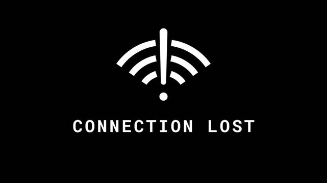Minimalist connection lost message with wifi icon on black background. 4K Video