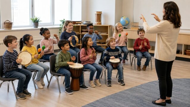 Elementary Music Teacher Leading Children