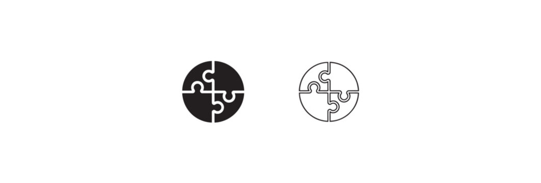 Modern circular puzzle piece collection with solid and outline variations for creative projects.