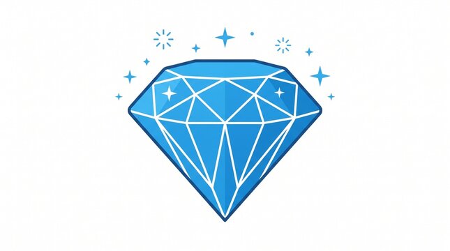 3D sparkling blue diamond gemstone with light reflections. Brilliant cut crystal jewel illustration for luxury branding and high-end design.