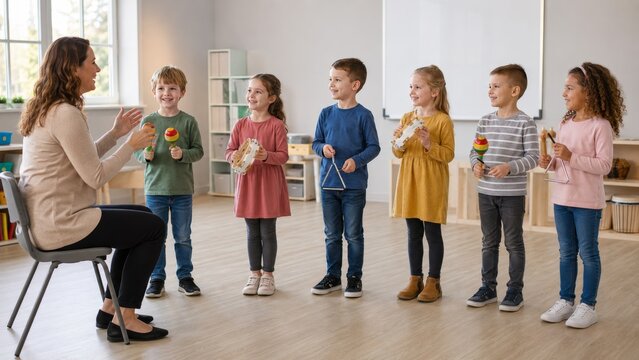 Music Teacher Leading Children
