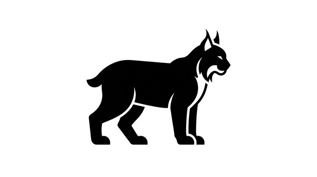 Minimalist black silhouette icon of a lynx cat isolated on white background style 01.