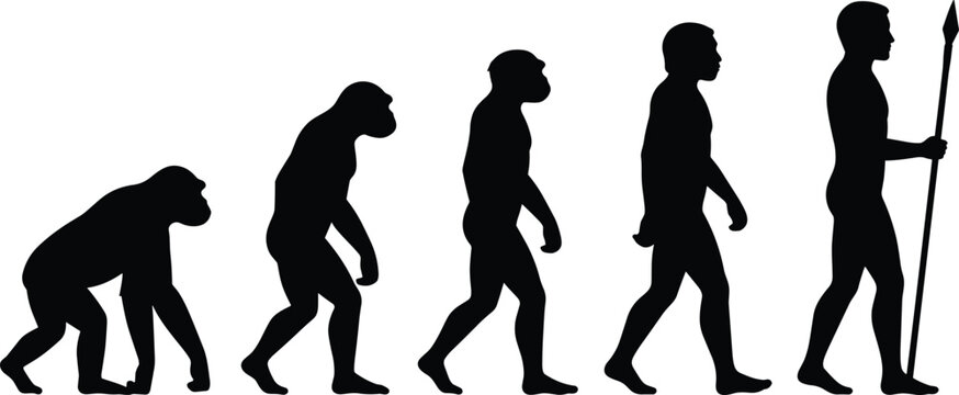 Silhouette theory of human evolution from ape to modern hunter for education and science branding
