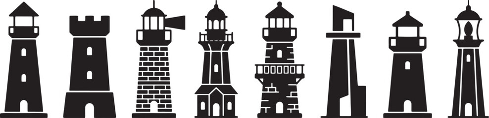 Obraz premium Varying architectural styles of coastal lighthouses and towers