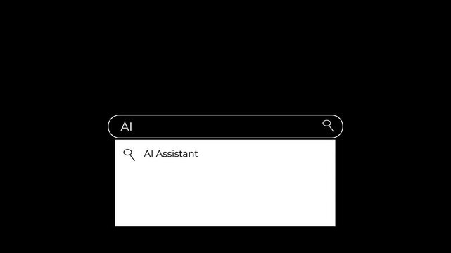 animated search bar with typing effect and autocomplete suggestion list user interface.