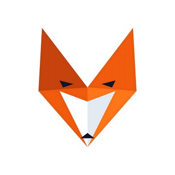A stylized polygonal fox head with orange and white geometric shapes on a plain white background.